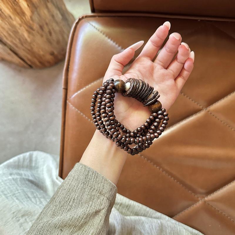 Wood bead multi-layer bracelet, retro and exaggerated pendant bracelet, Bohemian ethnic style bracelet