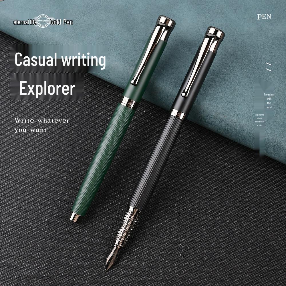 Yongsheng 9315 Metalowe Pióro Wieczne z Wygiętą Stalówką dla Mężczyzn do Biznesu, Biura, Sztuki i Kaligrafii - Zawiera Wymienny Nabój z Tuszem