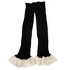 Ribbed Knitted Vertical Striped Leg Warmers Boot Cuffs Cute Ruffled Lace Hem Leg Covers Over Calf Long Socks for Women