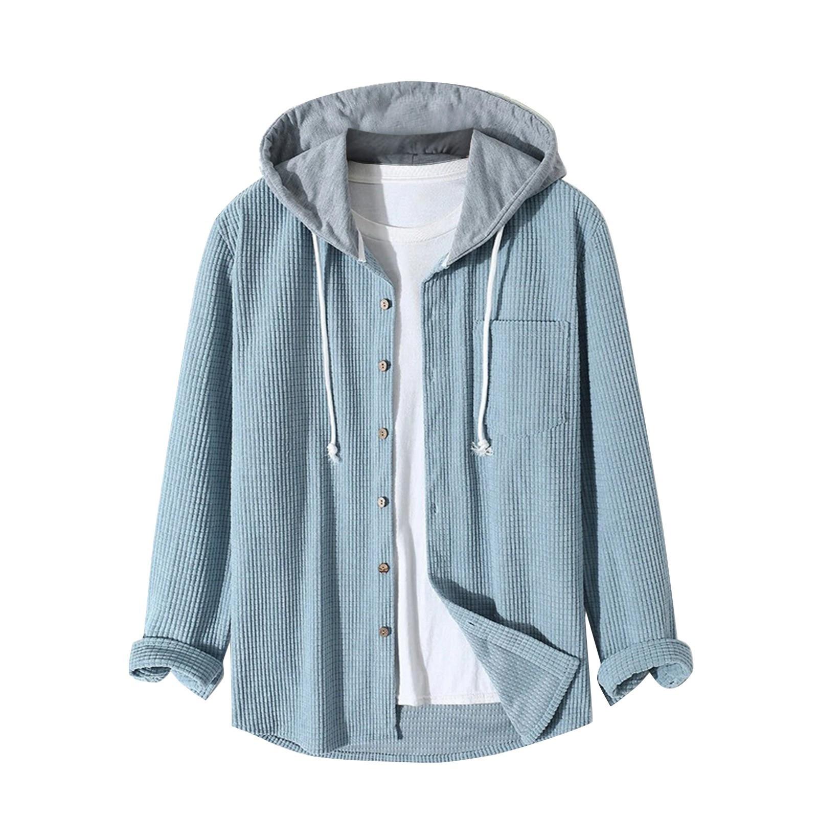 

Мужская маленькая клетчатая рубашка с капюшоном и пуговицами, мужская повседневная модная толстовка XL небесно-голубой