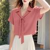Women Turn Down Collar Loose Casual Short Sleeve Blouse