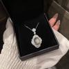 New Chinese Style~Natural High-quality Ice Chalcedony Pendant Necklace with Agate Oval Inlay, Long Style, Chinese-style Alice Collarbone Chain