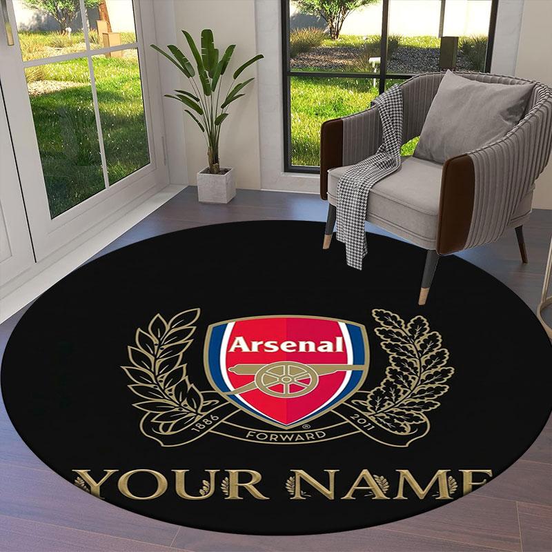 Arsenal F Benutzerdefinierter Name Runder Teppich, Teppich für Wohnzimmer Schlafzimmer Sofa Spielzimmer Dekoration, Rutschfeste Fußmatte