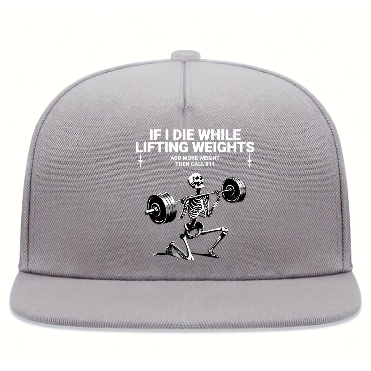 

Weightlifting Skeleton Funny Gym Snapback Cap Polyester Adjustable Fitness Workout Hat One Size