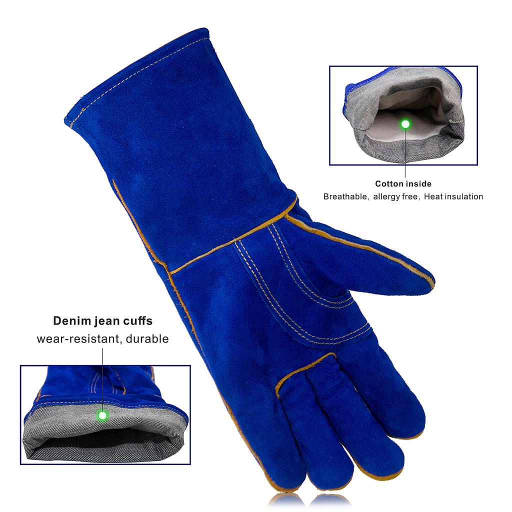Leather Welding Gloves - Heat/Fire Resistant, Perfect for Gardening/Tig Weld/Beekeeping/BBQ-14inches