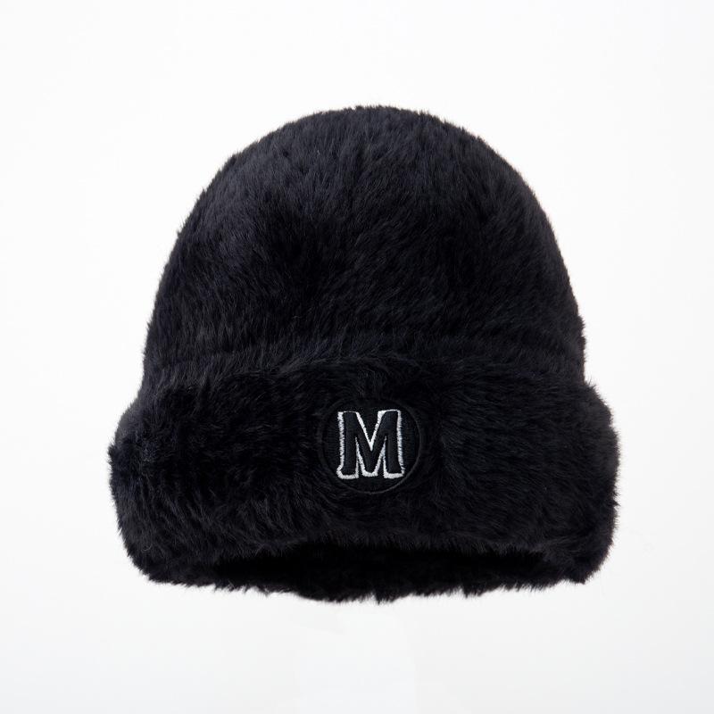 

Шапка женская плюшевая шерстяная шапка с буквами имитация норки зимняя теплая студенческая вязаная шапка
