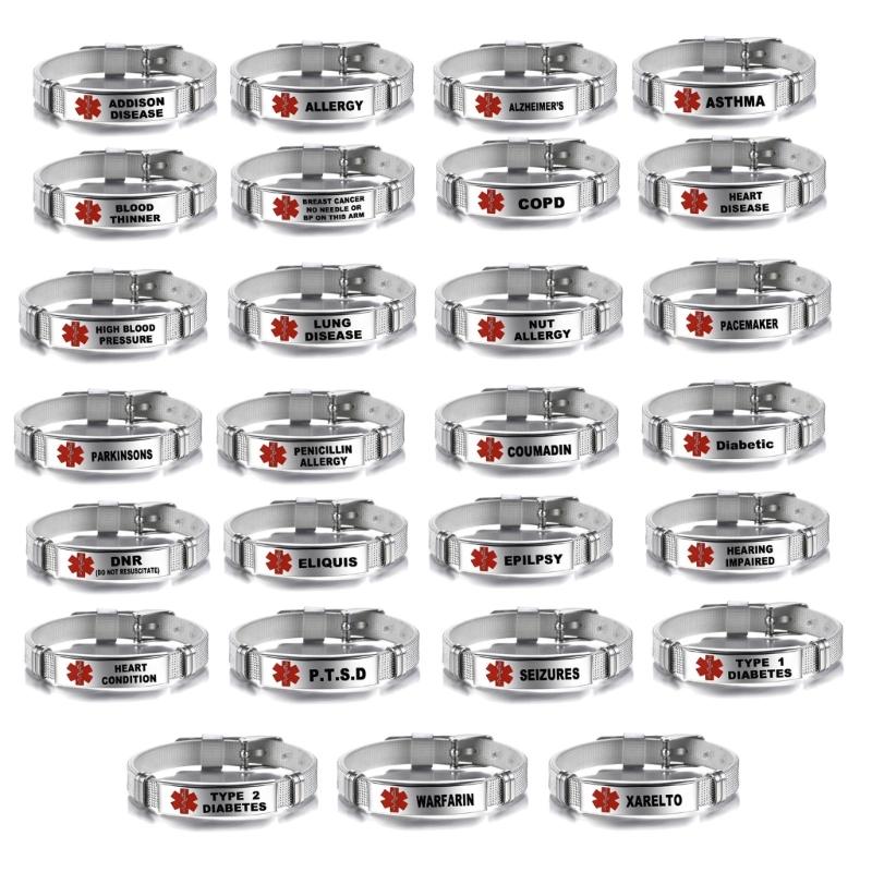 Stainless Steel Medical Alarm Bracelets Adjustable Wristband Emergency Medical Bracelets Medical Alert IDs Bracelet