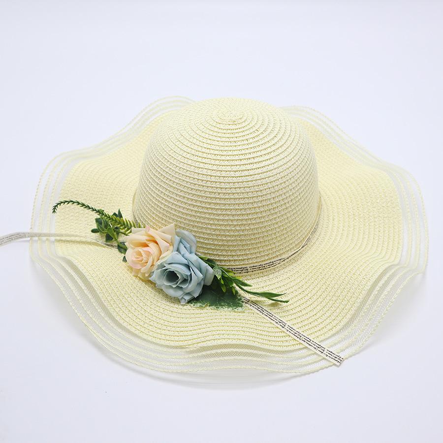 New Grass Hat Women's Summer Big Edge Sunshade Beach Hat Foldable Luxury Flower Sun Hat Big Brim