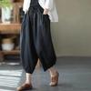 Women's Dopamine Retro Zen Style Elastic Waist Cotton Linen Cropped Harem Pants for Spring Summer