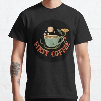 Plus Size S-3XL First Coffee Vintage Tattoo Printed T-shirt Men's Tops Fashion Clothes Tees