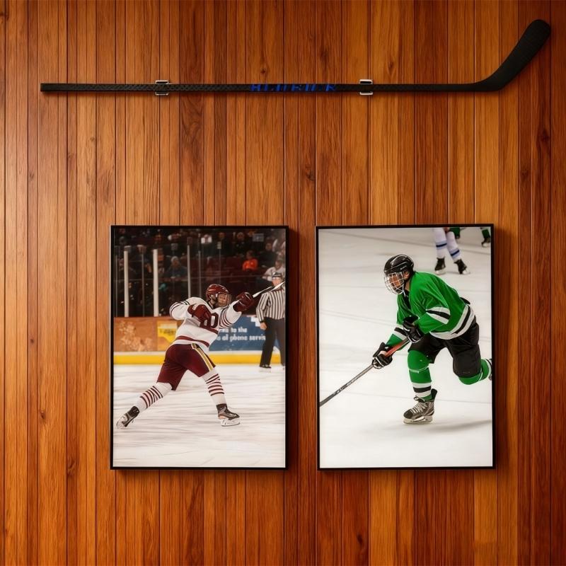 Pack of 2 Hockey Stick Mounts with Protective Cushions Acrylic Construction Adjustable Designs Easy Installation Setups