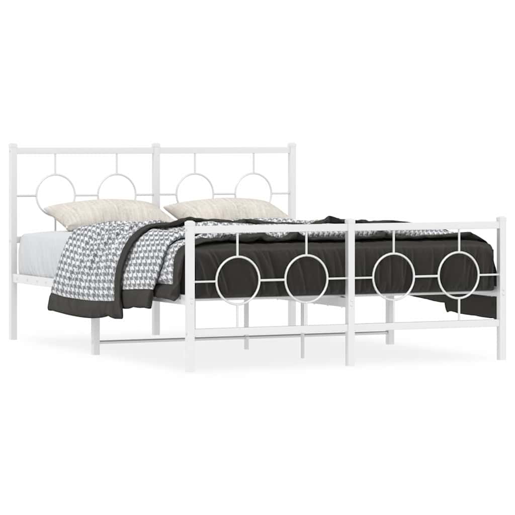 Metal Bed Frame with Headboard and Footboard White 140x200 cm