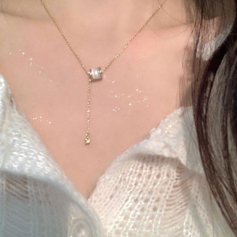 ANENJERY Round Bead Imitation Opal Short Chain Necklace Female Personality Simple Collarbone Chain Party Jewelry