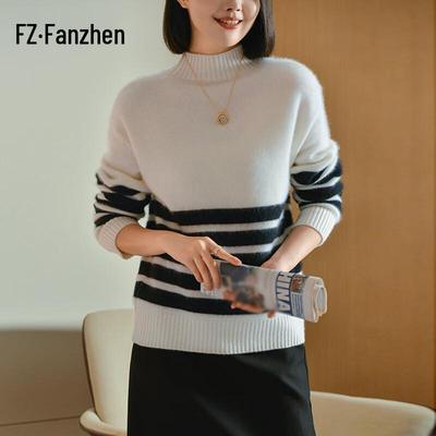 Fanzhen Women's 100% Wool Thick Mock Neck Sweater