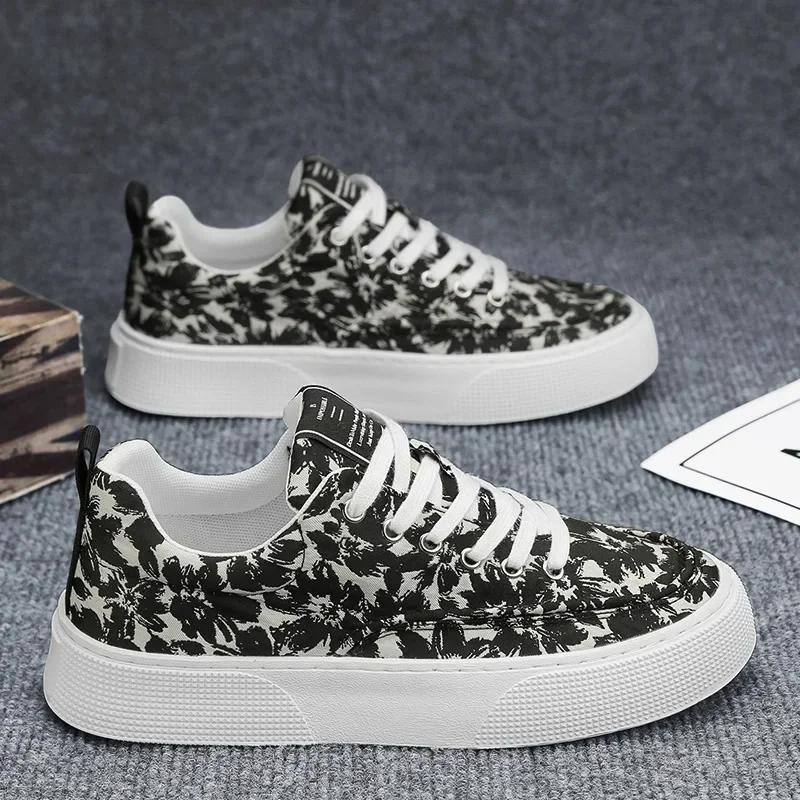 Pánské volnočasové boty Módní plátěné boty s potiskem pro muže Prodyšné všestranné vycházkové boty Luxusní pohodlné společenské baleríny 2024