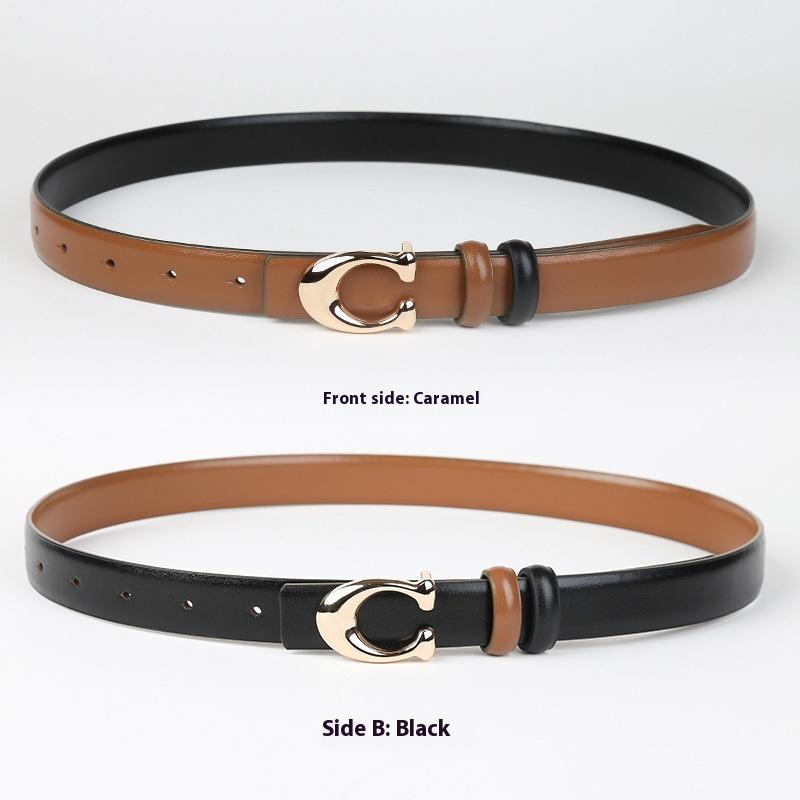 L.RIDING PULO Genuine Leather Belt for Women with Skirt and Trousers, Women's Fashion Decorative Belt, Women's Versatile Double-sided Trouser Belt