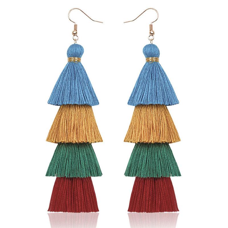 Bohemian Multi-Layer Fringed Earrings Ethnic Style Colored Ear Hooks Drooping Earrings