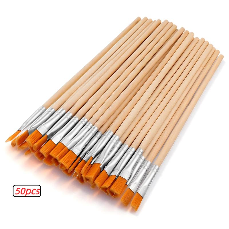 20/50/100 Pcs Wood Handle Painting Brushes Set Art Round Flat Hair Nylon Hair Paint Brush For Acrylic Watercolor