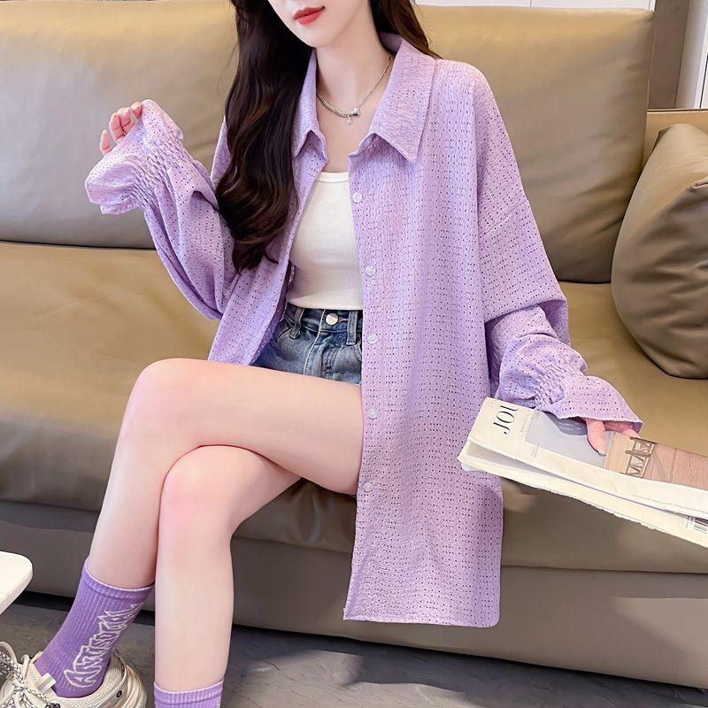 Purple Sun Protection Clothing for Women Spring and Summer New Design Lapel Casual Cardigan Jacket