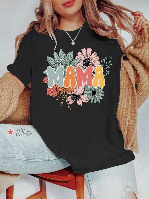 

Unisex S MAMA Floral & Letter Print Round Neck Graphic T-Shirt XXXL