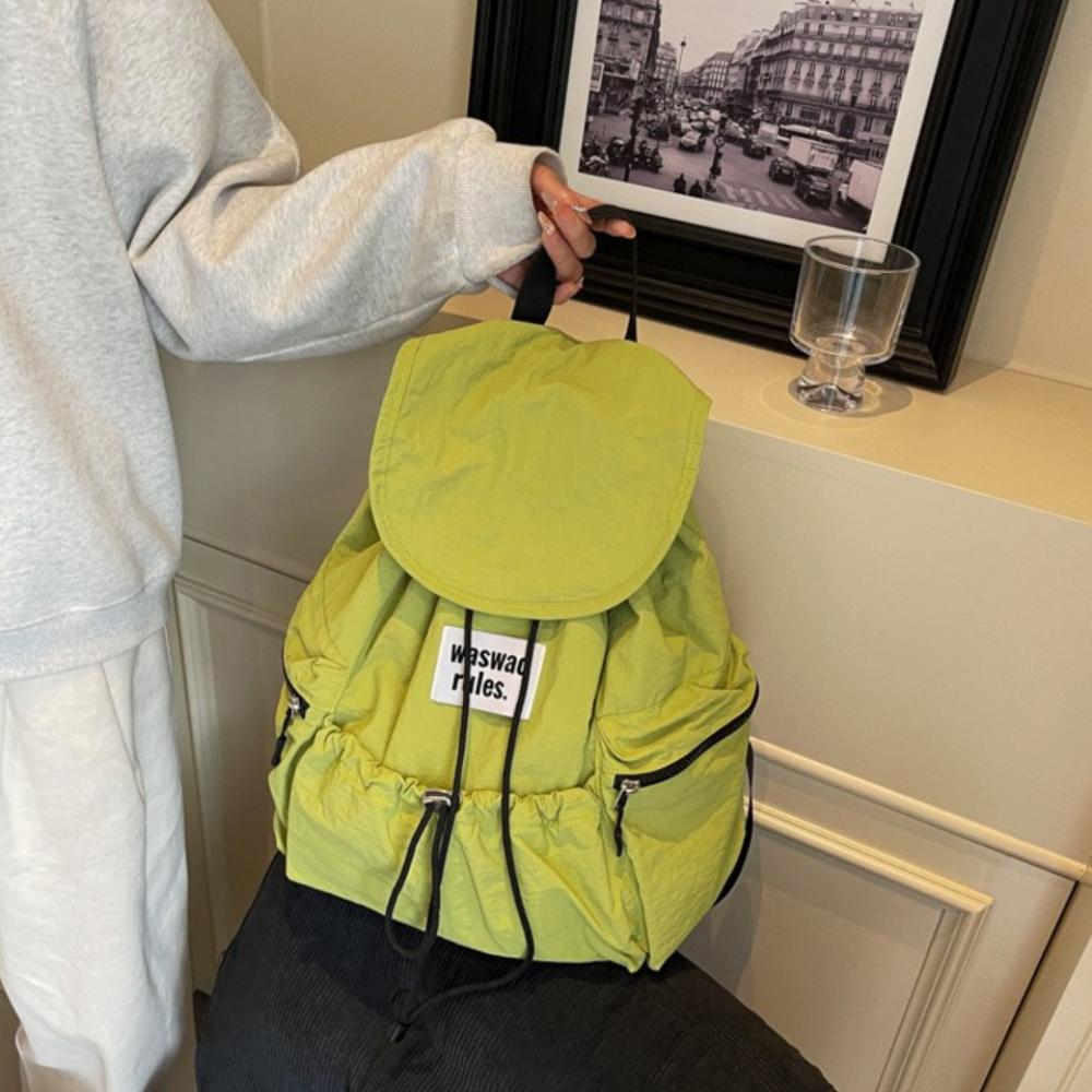 Solid Color Ruched Shoulder Bags Nylon Student Schoolbag Simple Drawsting Backpacks  Outdoor