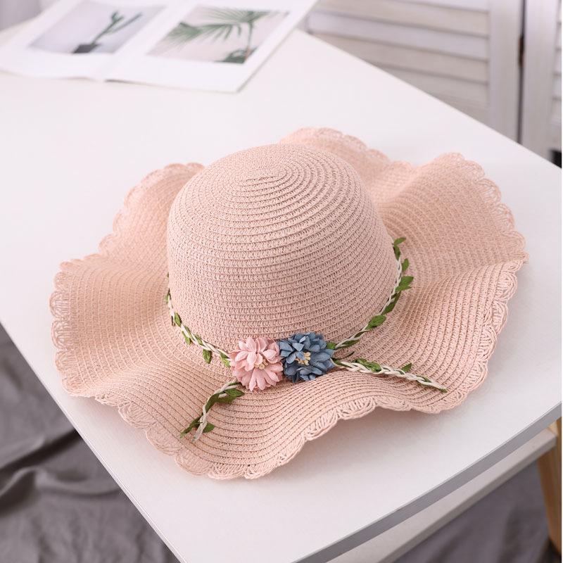Willow flower straw hat women's wavy edge big brim sun hat summer outdoor sun protection hat travel visor parent-child hat