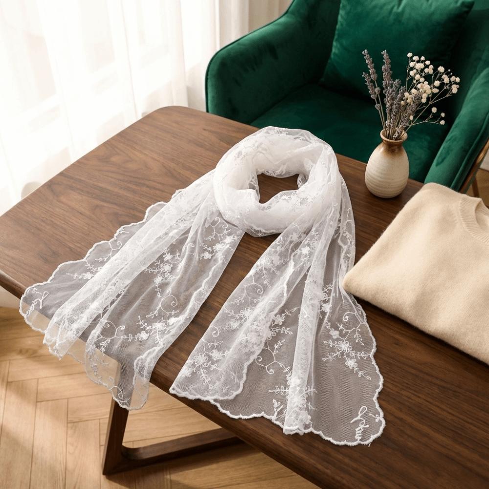 New Lace Embroidery Lace Scarf Literary Yarn Elegant Long Scarf Korean Style Embroidery Scarf Elegant