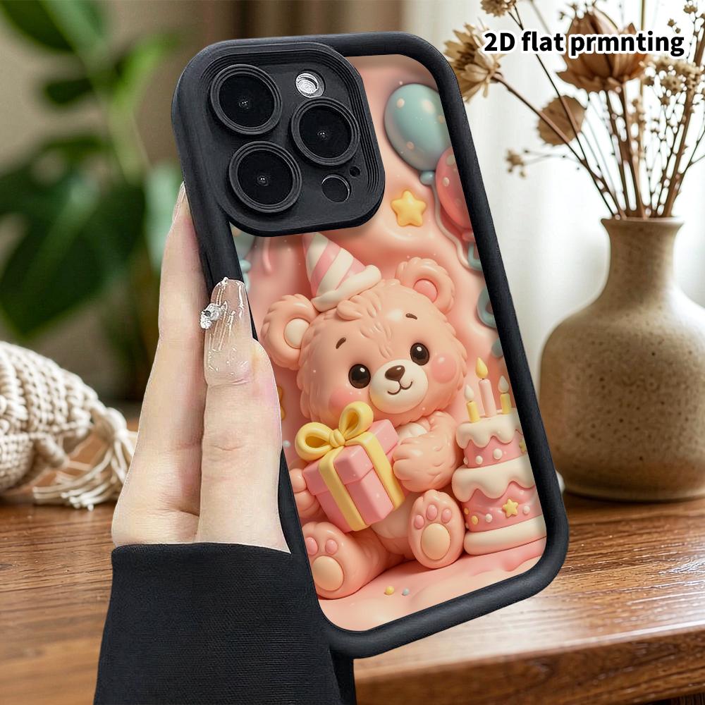 Phone Case: 2D Flat, Suitable for iPhone 18, 17, 16, 15, 14, 13Pro Protective Case, Pink Little Bear, Perfect Christmas and Halloween Holiday Gift