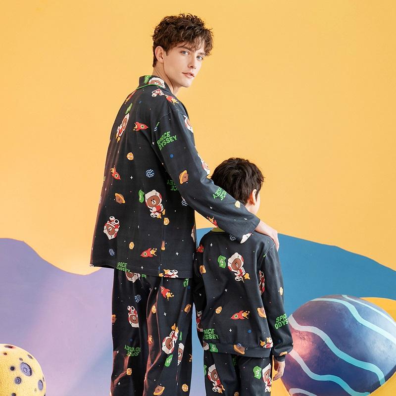Fenteng Brown Bear Joint Parent Child Autumn Trend Round Neck Long Sleeve Pure Cotton Children's Clothing Home Clothes Underwear Boys' Pajamas