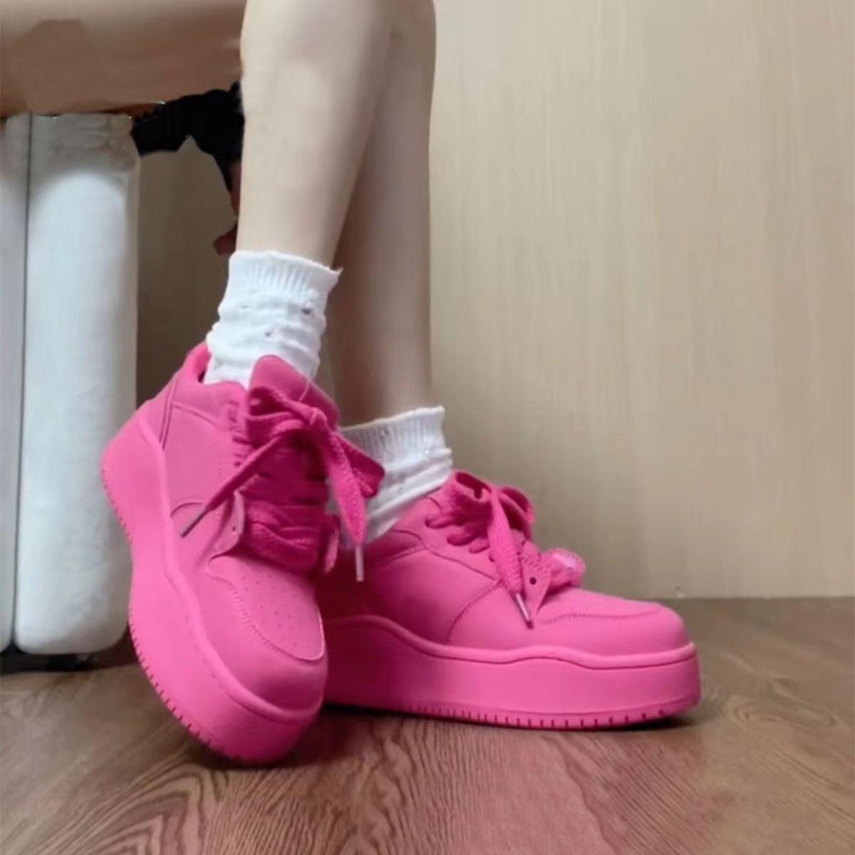 

2024 summer new summer RV dopamine yellow board shoes female American Internet celebrity explosion thick sole heightening casual shoes 40 рожевий червоний колір