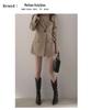 Women's Khaki Slim-Waist Suit Jacket - Korean & Hong Kong Style, Retro, Medium-Long for Spring & Autumn