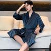 Men's Mid-Length Checkered Velvet Bathrobe - Golden Velvet, Autumn/Winter, Korean Style.