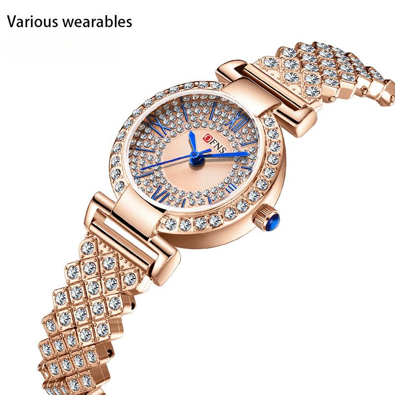 Retro Runder Diamant mit Volldiamant Damenuhr Modetrend Wasserdichte Quarzuhr