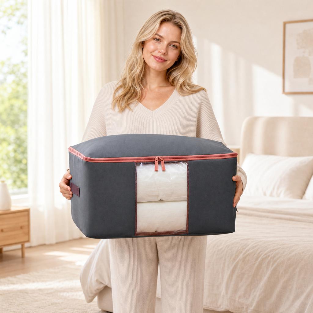 Cloth Storage Bag with Clear Window, Zippered Storage Bags with Handle, for Clothes Travel and Home Organization