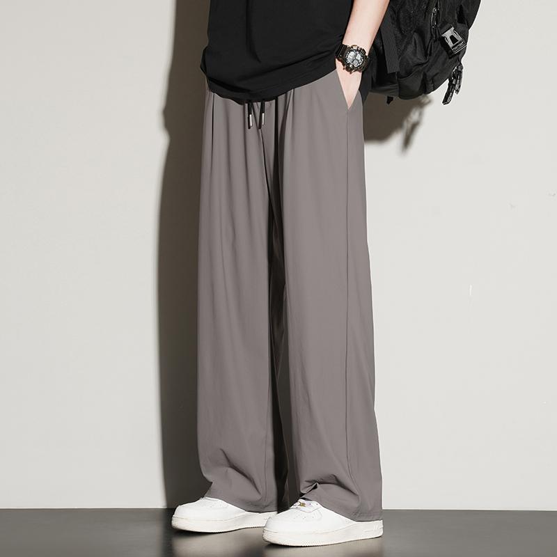 New Style of Edging Summer Ice Silk Trousers Men's Hong Kong Style Straight-leg Wide-leg Pants Ultra-thin Sports Pants