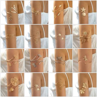 Adjustable Floral Butterfly Arm Cuff Bracelet With Geometric Design Open Cuff Wrist Adornment For Women Fashion Jewelry