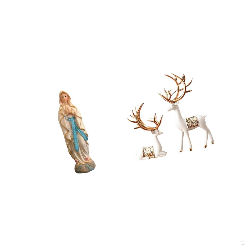 European Mary Statue Reindeer Statues Collectable Craft Artwork Decorative Desk Display Blessed
