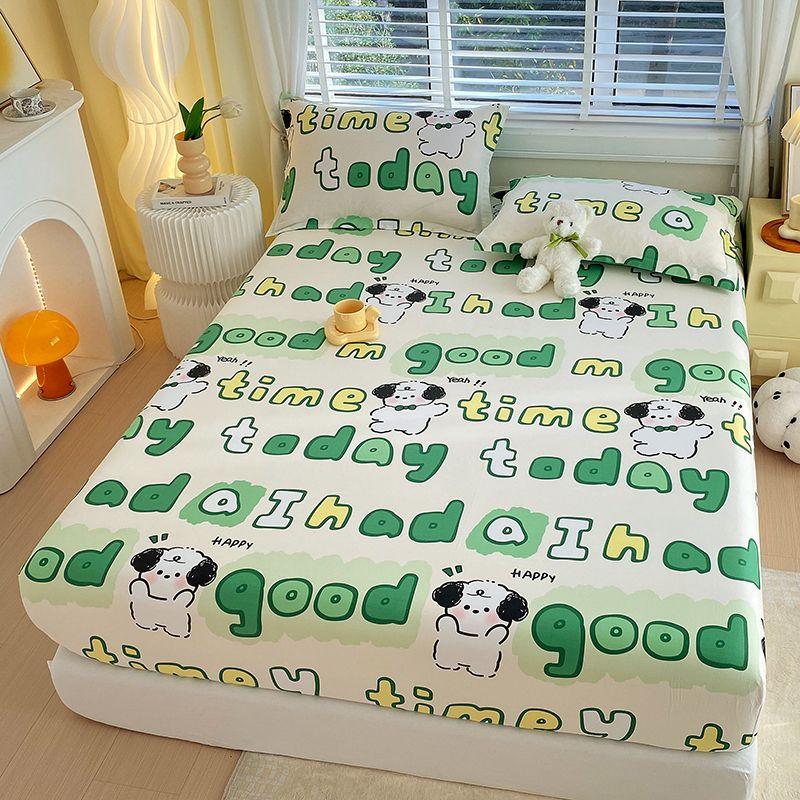 Premium Quality 100% Cotton Bed Fitted Sheet with Elastic Rubber With 2pc Pillowcases for Comfortable Sleeping Single Double Bed