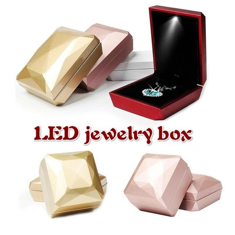 LED Engagement Wedding Earring Ring Pendant Jewelry Display Storage Case Box Gift with LED Lights