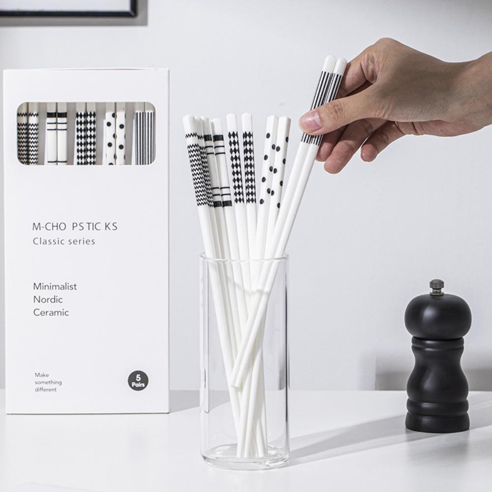 5 Pair Geometric Patterns Sushi Chopsticks Anti-scalding Chinese Chopsticks  Housewarming Gift