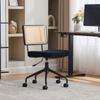 Vintage Rattan Office Chair with Wheels - Adjustable Swivel Desk Chair with Chenille Fabric Seat & Wooden Frame for Home Office, Living Room-Black