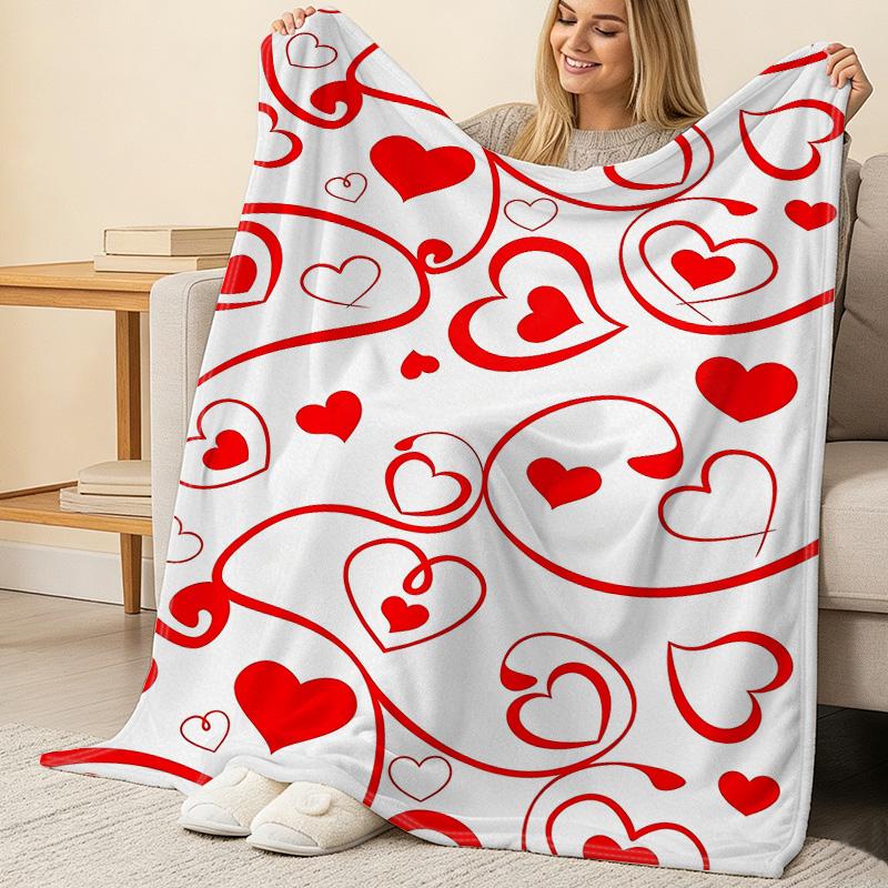 Shed-Resistant Love Heart Flannel Throw Cozy Warm Blanket for Home, Sofa, Bedroom Ideal for Movie Nights & Valentine’s Day Gift