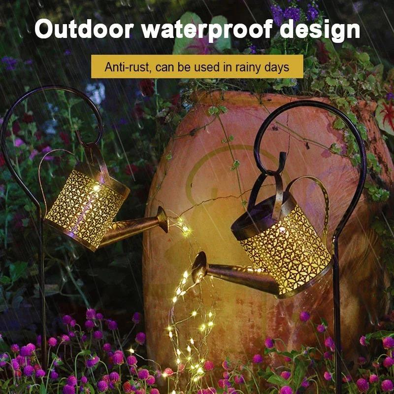 Solar Watering Can Light Outdoor Garden Art LED String Light Hanging Kettle Lantern Pathway Patio Decorative Lamp Stake Light