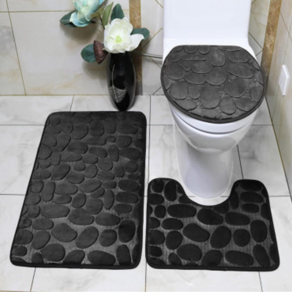 3ks Koupelnová oblázková embosovaná toaletní koupelnová podložka Protiskluzová podlahová rohožka Podložka na kryt toaletního víka pro