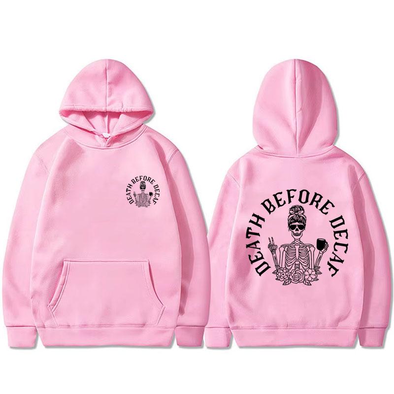 Death Before Decaf Print Hoodie Unisex Mode Übergroßer Kapuzen-Trainingsanzug Herren Halloween Pumpkin Spice Coffee Pullover Hoodies