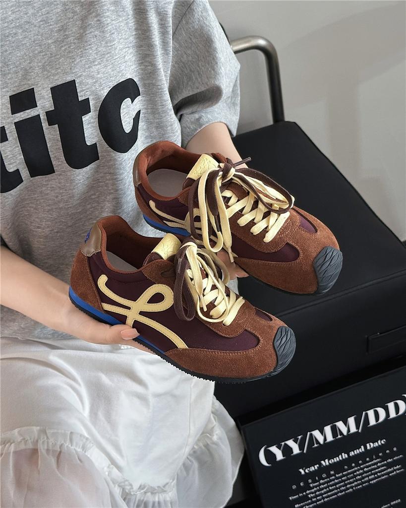 Yang Mi soft-soled women's spring color matching lace-up thick-soled casual sports shoes