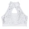 Girls Sleeveless Mock Neck Crop Top Sequin Patchwork Hollow Front Keyhole Back Dancewear