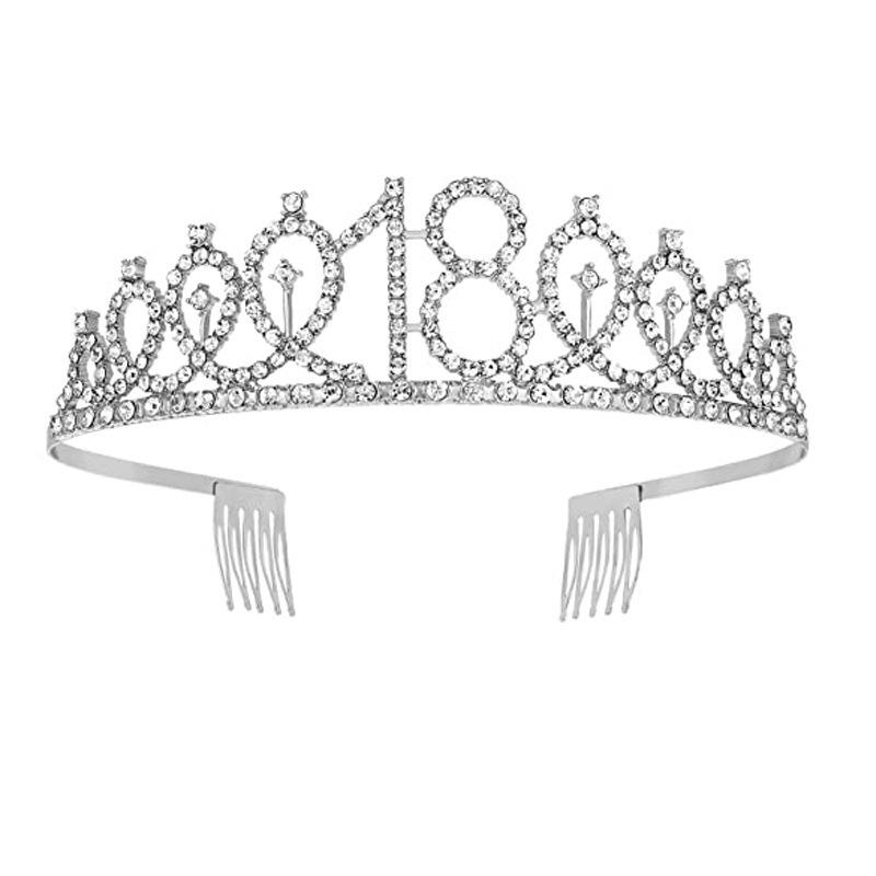 Fashion Alloy Digital Crown Headband Rhinestone Birthday Crown Headband Bachelor Party Prom Headdress Hair Accessories