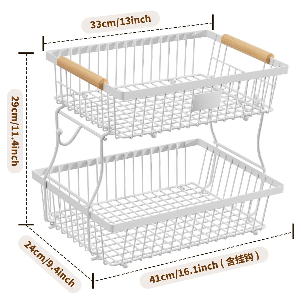 33*29cm Deteachable Fruit Vegetable Kitchen Storage Organizeation Racks Holders Double-layer Trays Wood Hand SS Home Display