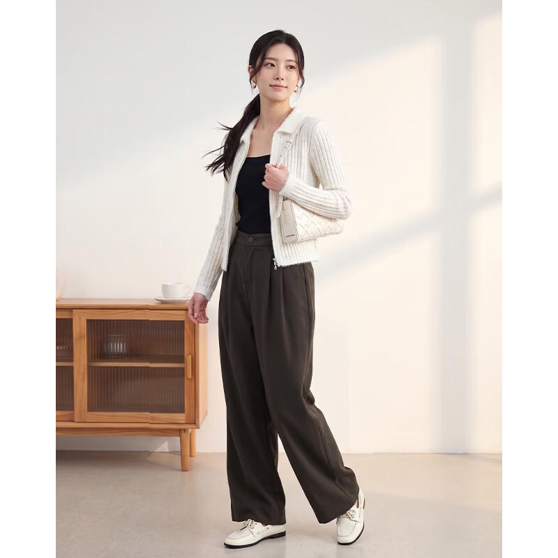 IEF Women's High-Waisted Wool-Blend Wide-Leg Trousers